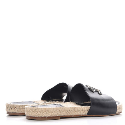 Chanel Calfskin Gripoix CC Espadrille Slip On Sandals 39 Black 4 of 10