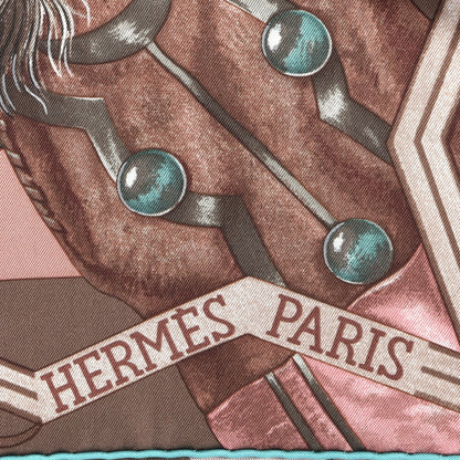 Hermes Silk Cosmogonie Apache Scarf 90 Marron Bois De Rose Turquoise 2 of 5