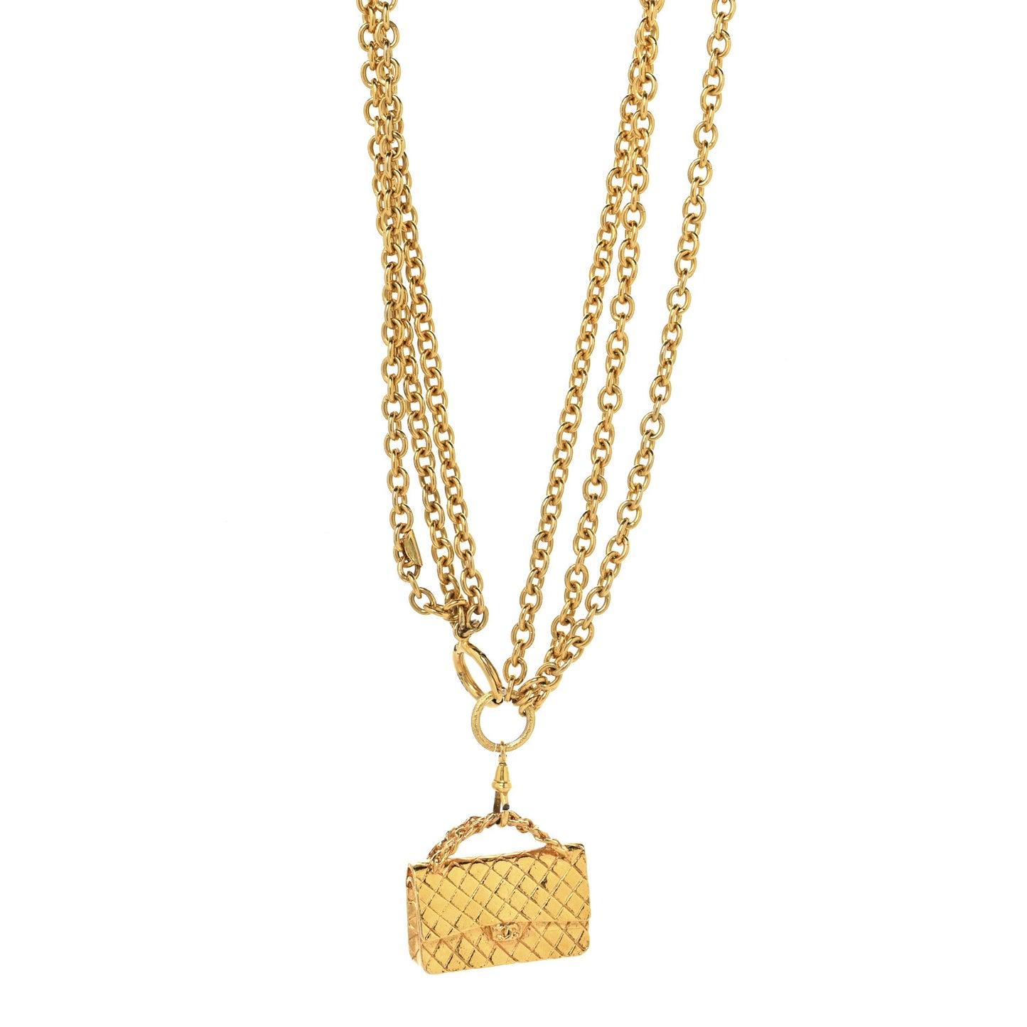Metal Multi Chain Flap Bag Pendant Necklace Gold