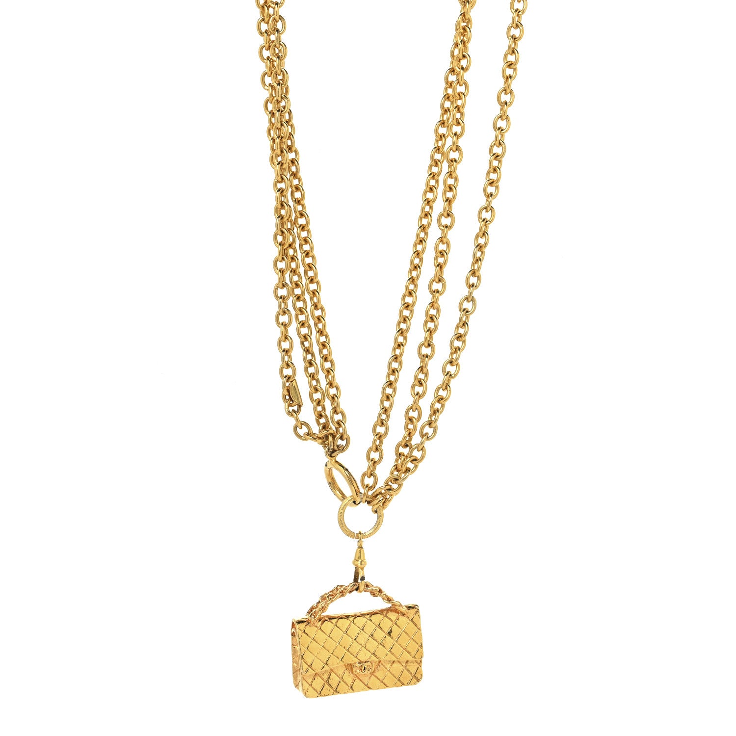 Chanel Metal Multi Chain Flap Bag Pendant Necklace Gold 1 of 7