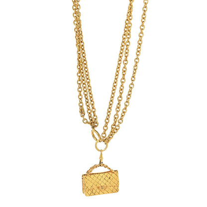 Chanel Metal Multi Chain Flap Bag Pendant Necklace Gold 1 of 7