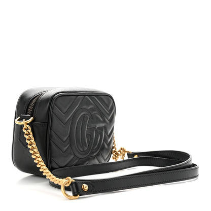 Gucci Calfskin Matelasse Mini GG Marmont Chain Shoulder Bag Black 3 of 10