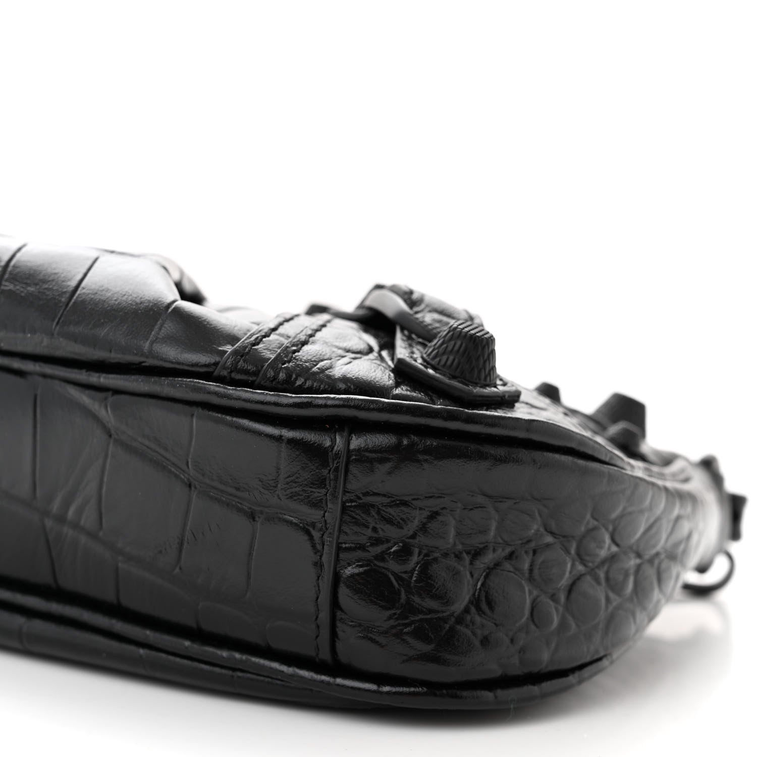 Balenciaga Extra Supple Calfskin Crystal Crocodile Embossed Le Cagole Mini Purse With Chain Black 11 of 12
