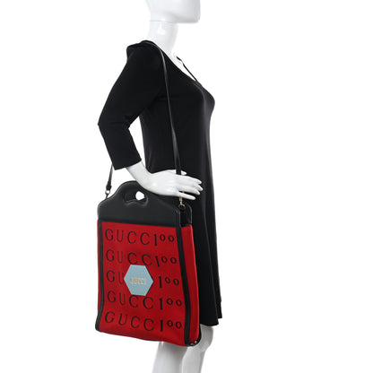 Gucci Felt Calfskin Script Logo Gucci 100 Aria Shopping Tote Bright Hibiscus Black Azure 2 of 9
