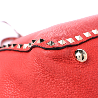 Valentino Garavani Pebbled Calfskin Medium Rockstud Tote Deep Coral 9 of 15