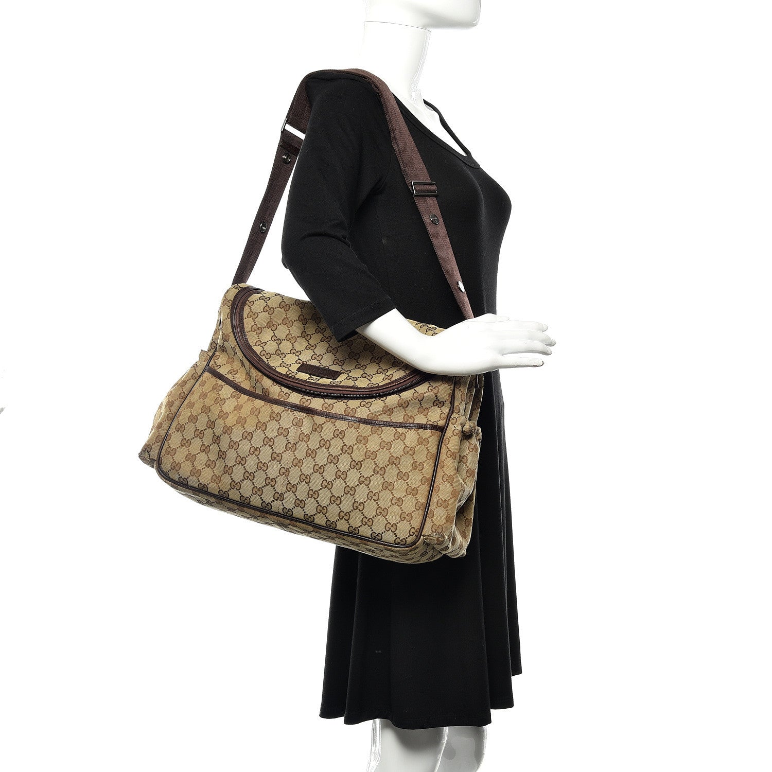 Gucci Monogram Natural Pigskin Large Diaper Bag Beige Ebony Cocoa Dark Chocolate 2 of 10