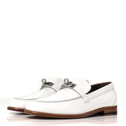 Hermes Calfskin Womens Destin Loafer 37 White 3 of 9