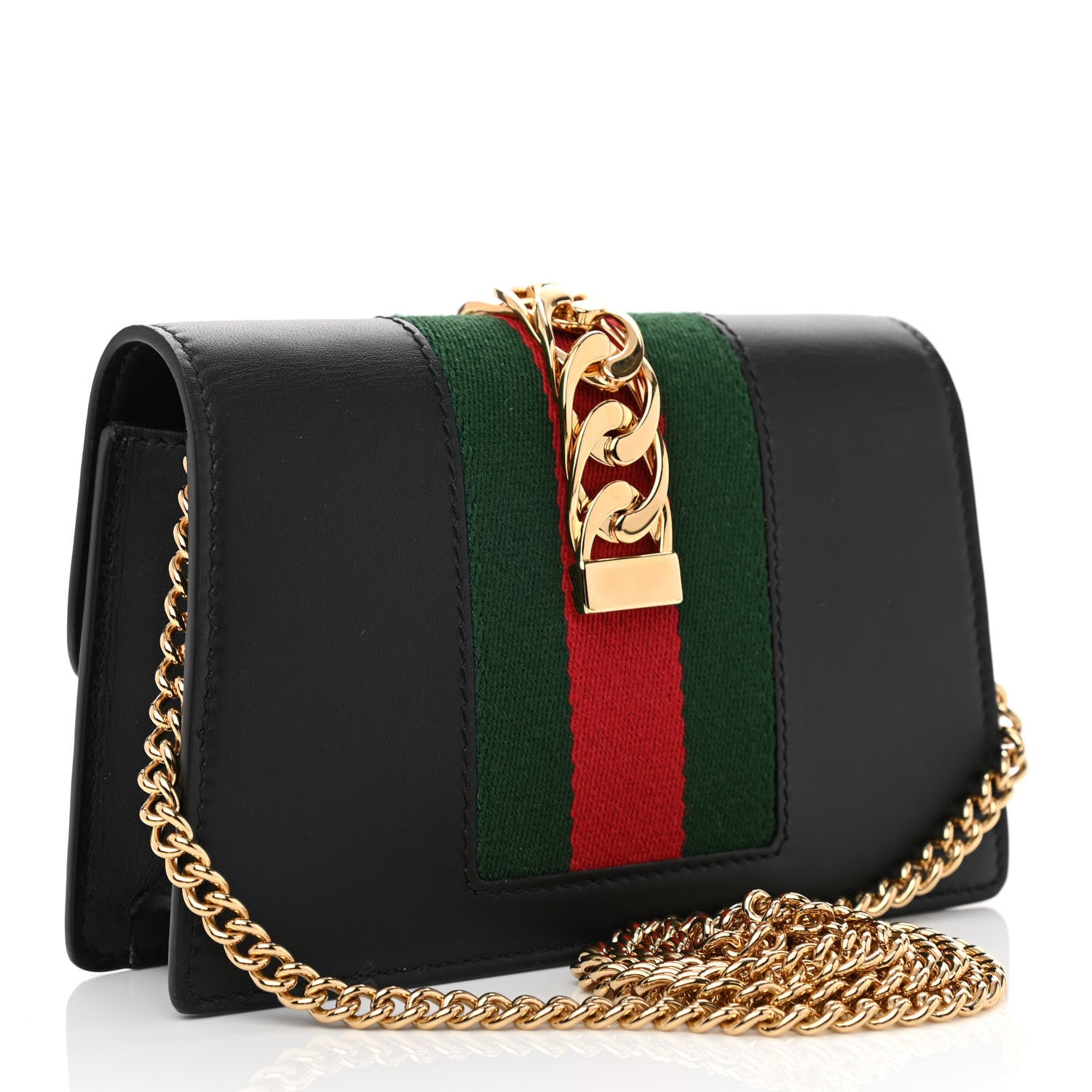 Gucci Calfskin Super Mini Sylvie Chain Shoulder Bag Black 2 of 7