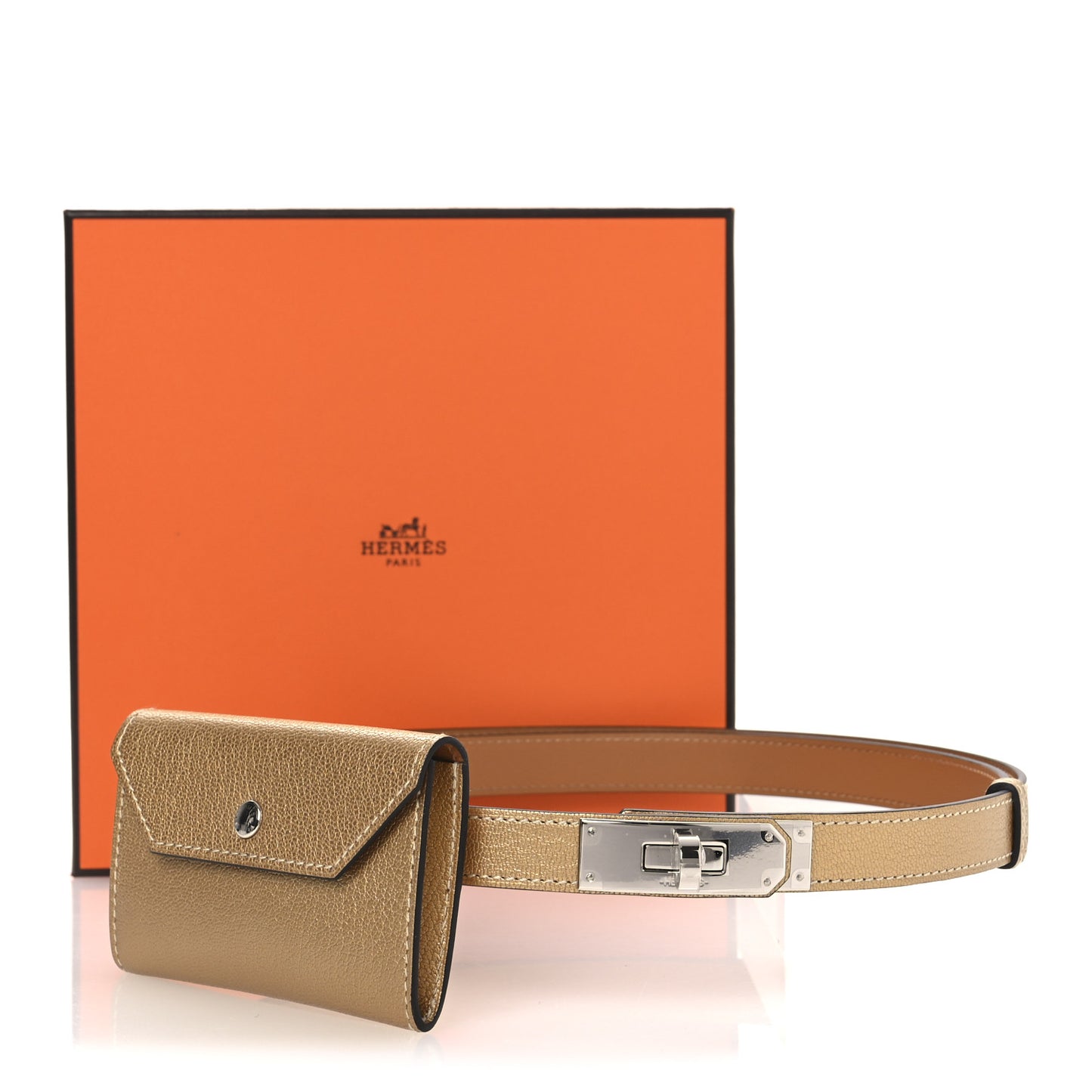 Metallic Chevre Chamkilight Kelly Pocket Belt Dore