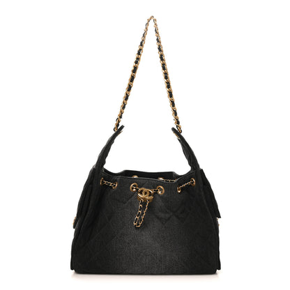 Chanel Washed Denim Quilted Small Chanel 25 Handbag Black 1 of 10