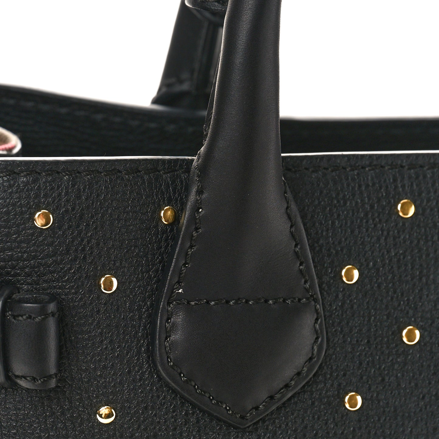 Grainy Calfskin Studded Medium Banner Tote Black