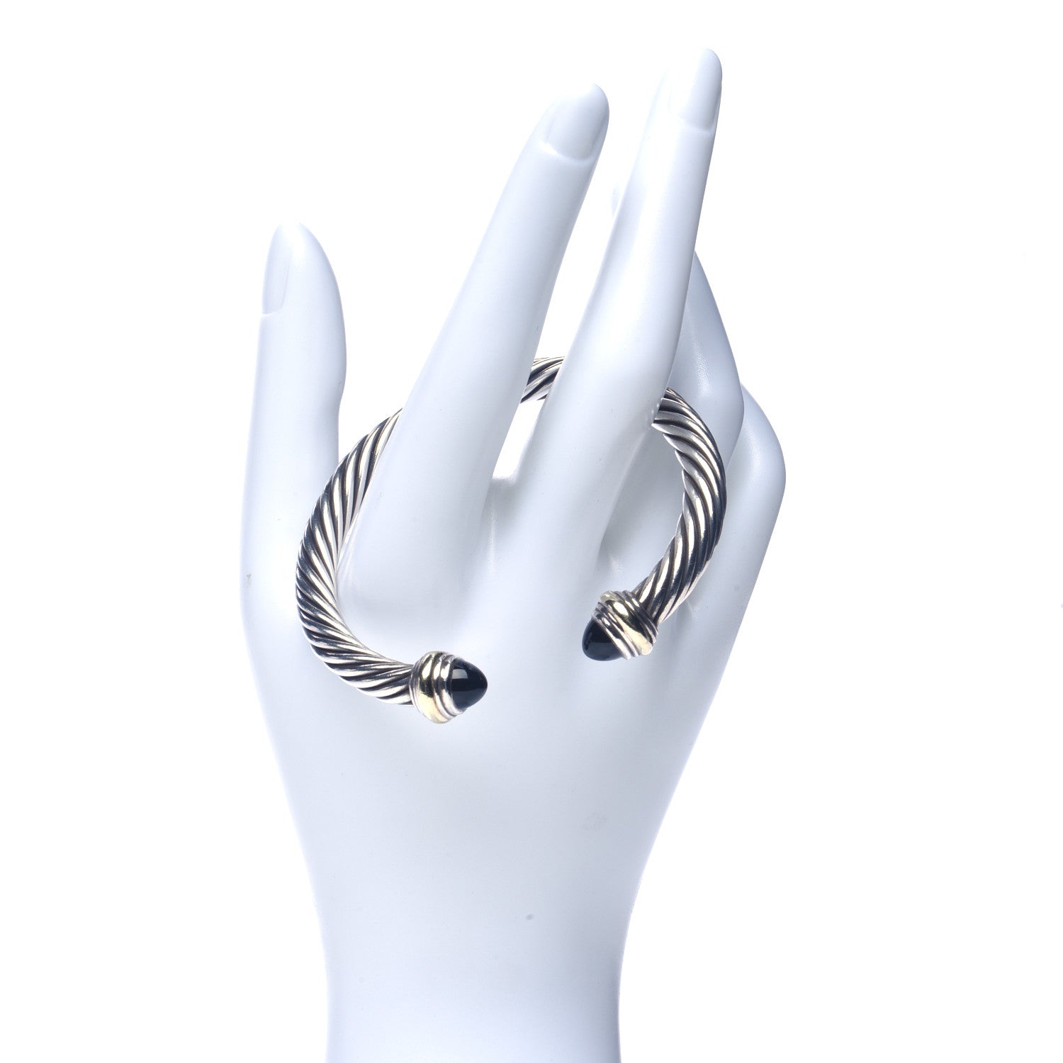 David Yurman Sterling Silver 14K Yellow Gold Black Onyx 7mm Cable Classics Bracelet 2 of 5