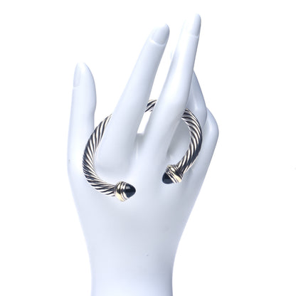 David Yurman Sterling Silver 14K Yellow Gold Black Onyx 7mm Cable Classics Bracelet 2 of 5