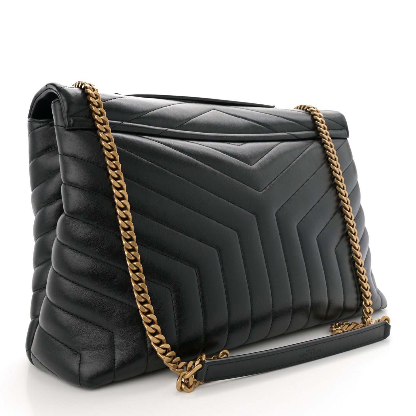 Calfskin Y Quilted Monogram Large Loulou Chain Satchel Black