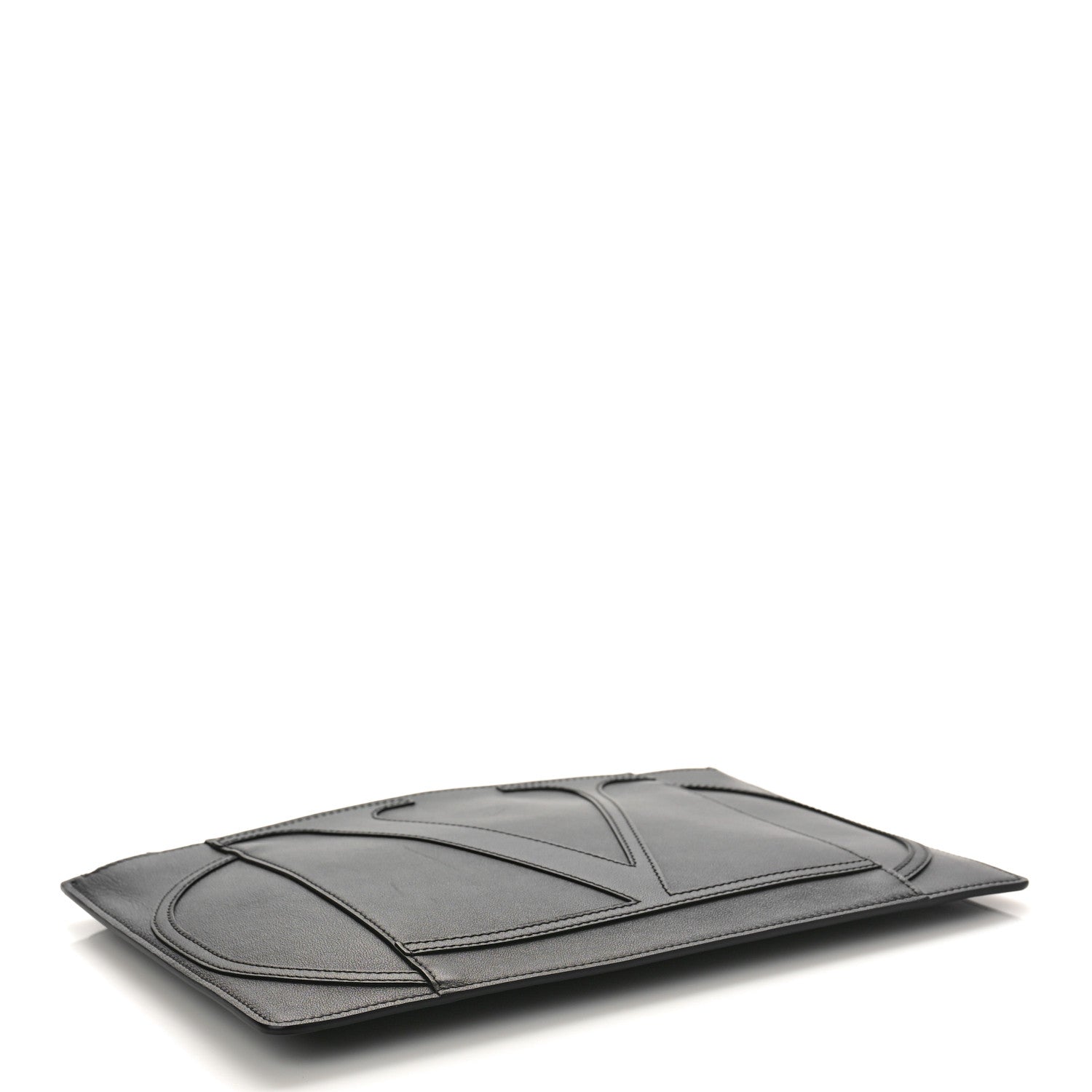 Valentino Garavani Calfskin VLogo Stitched Inlay Zip Pouch Black 4 of 8