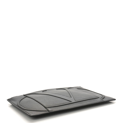 Valentino Garavani Calfskin VLogo Stitched Inlay Zip Pouch Black 4 of 8