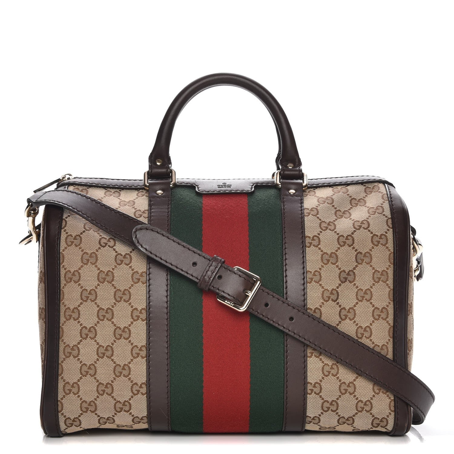 Gucci Monogram Vintage Web Medium Boston Dark Brown 1 of 8