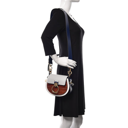 Chloe Shiny Calfskin Crocodile Embossed Small Tess Bag Blue Brown 2 of 9