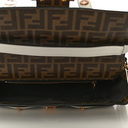 Fendi Glazed Fabric Vitello Century FF 1974 Large Baguette Cage Mogano Panna White Ice 5 of 9