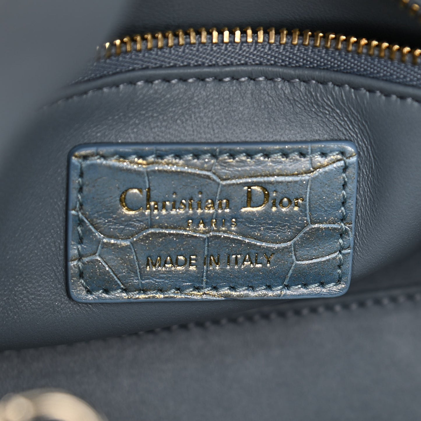 Metallic Alligator Mini Lady Dior Metal Blue