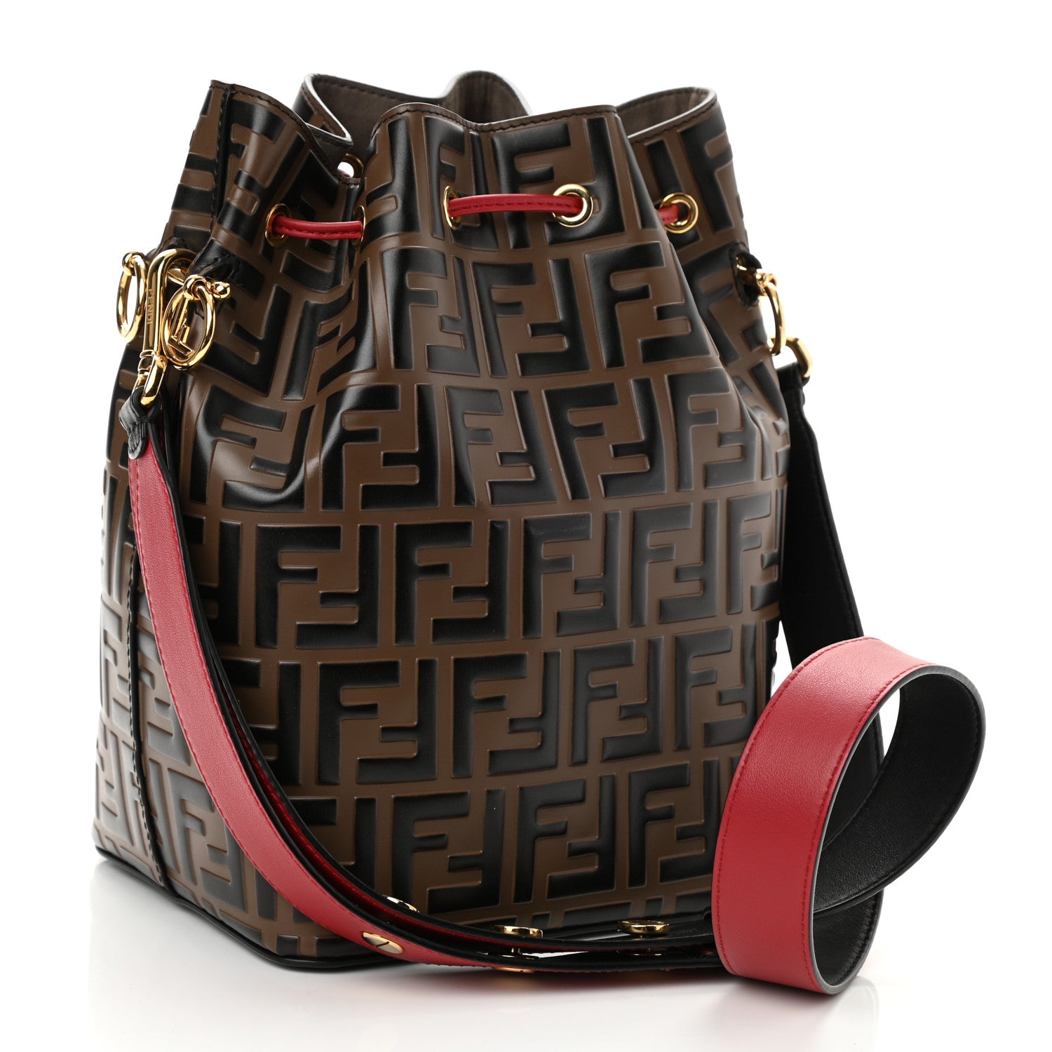 Fendi Vitello Grace F is Fendi Bi-Color FF 1974 Embossed Grande Mon Tresor Bucket Bag Maya Black Fragola 3 of 9