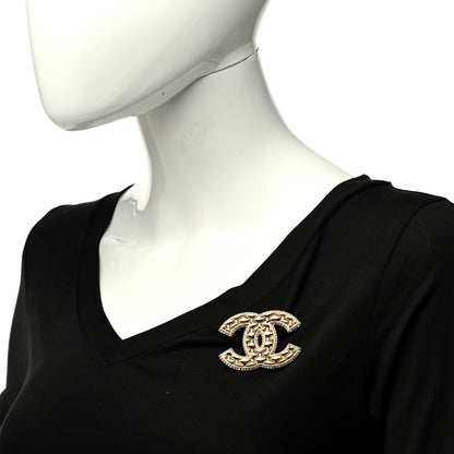 Chanel Crystal Quilted CC Brooch Gold 2 of 5