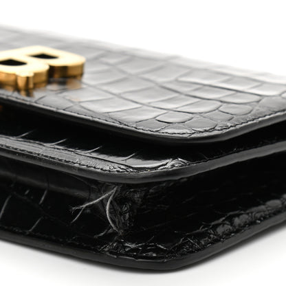 Balenciaga Crocodile Embossed Patent B Wallet On Chain Black 9 of 10