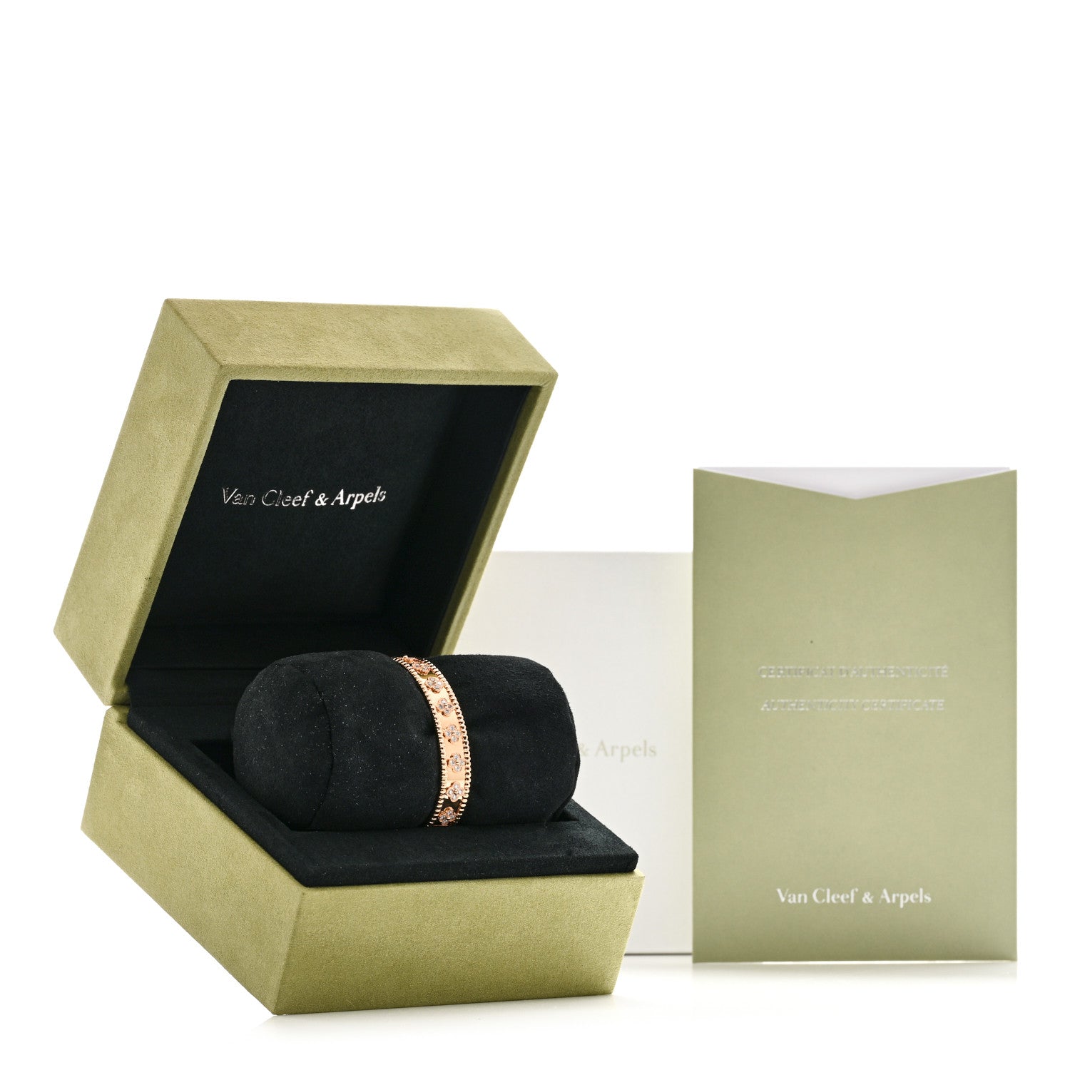 Van Cleef & Arpels 18K Rose Gold Diamond Perlee Clovers Bangle Bracelet XS 4 of 4