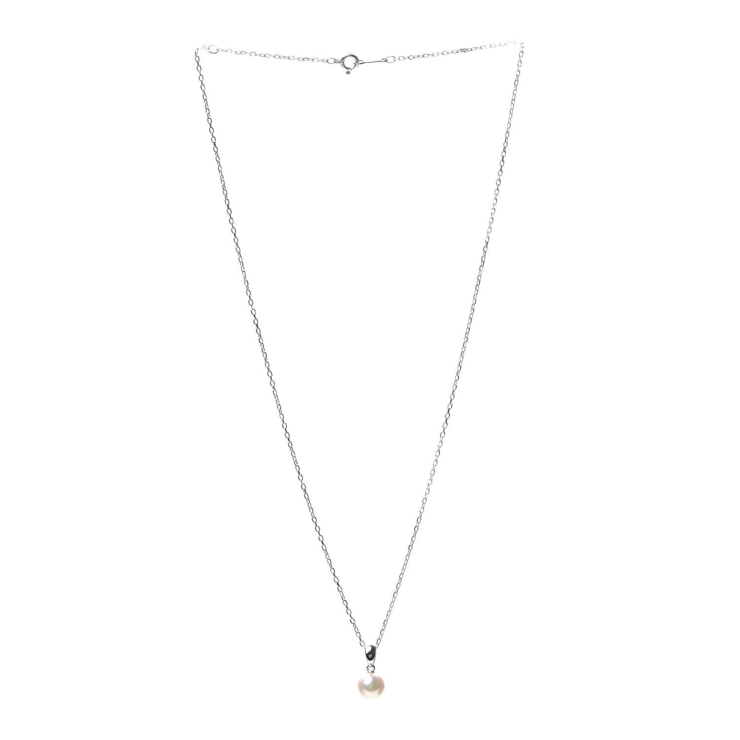 18K White Gold Akoya Pearl 7mm Drop Pendant Necklace