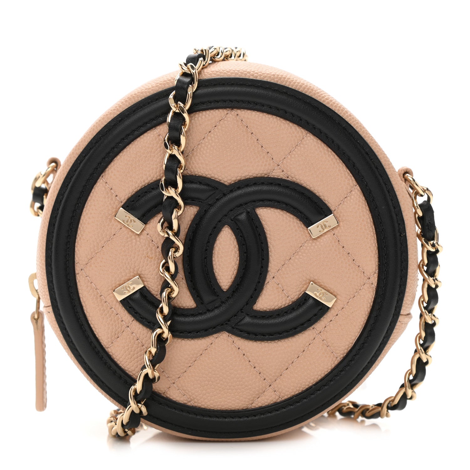 Chanel Caviar Quilted Round Filigree Crossbody Beige Black 1 of 11