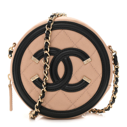 Chanel Caviar Quilted Round Filigree Crossbody Beige Black 1 of 11