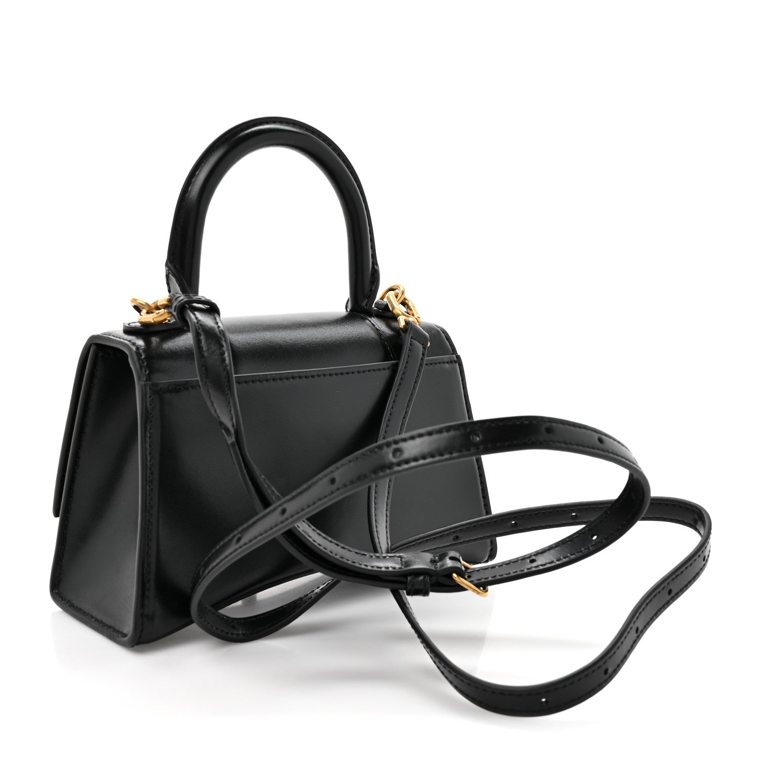 Balenciaga Shiny Box Calfskin Hourglass Top Handle Bag XS Black 3 of 13