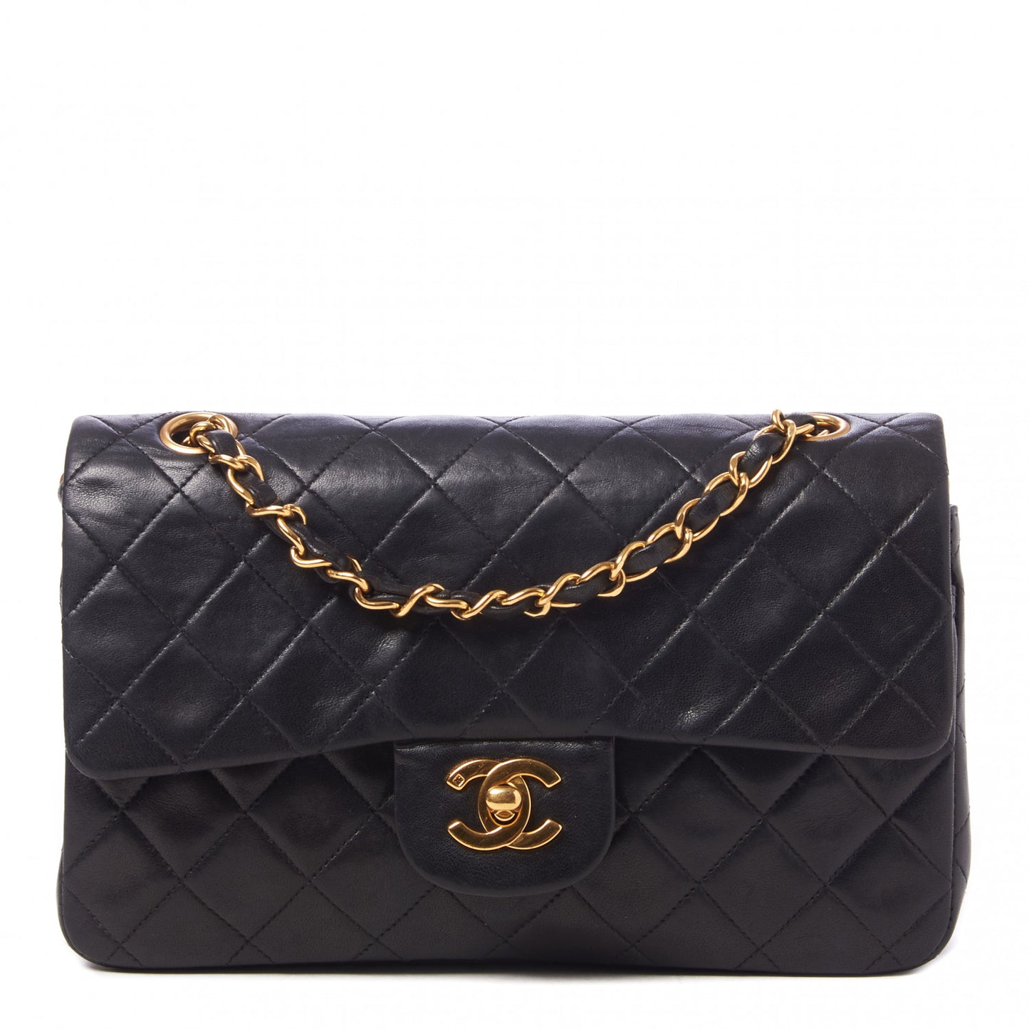Lambskin Quilted Small Double Flap Black