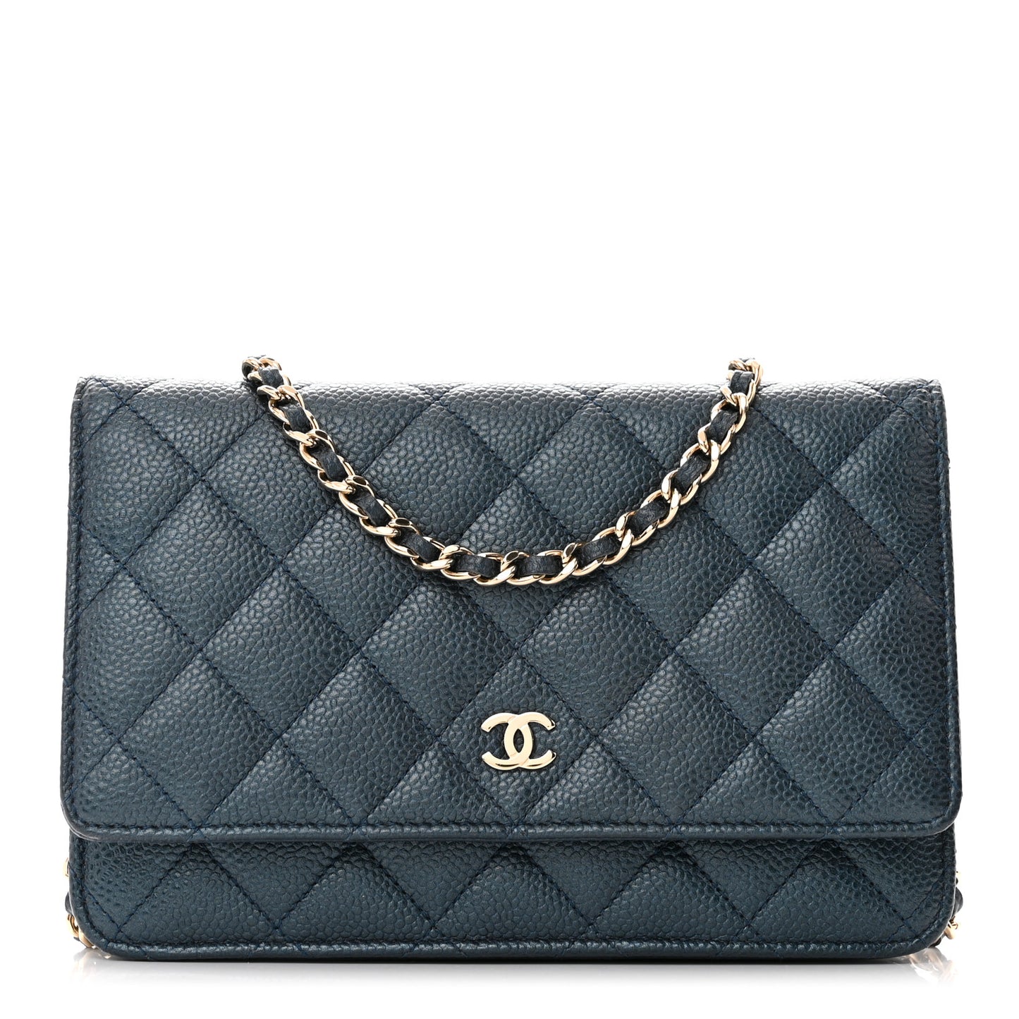 Caviar Quilted Wallet on Chain WOC Navy Blue