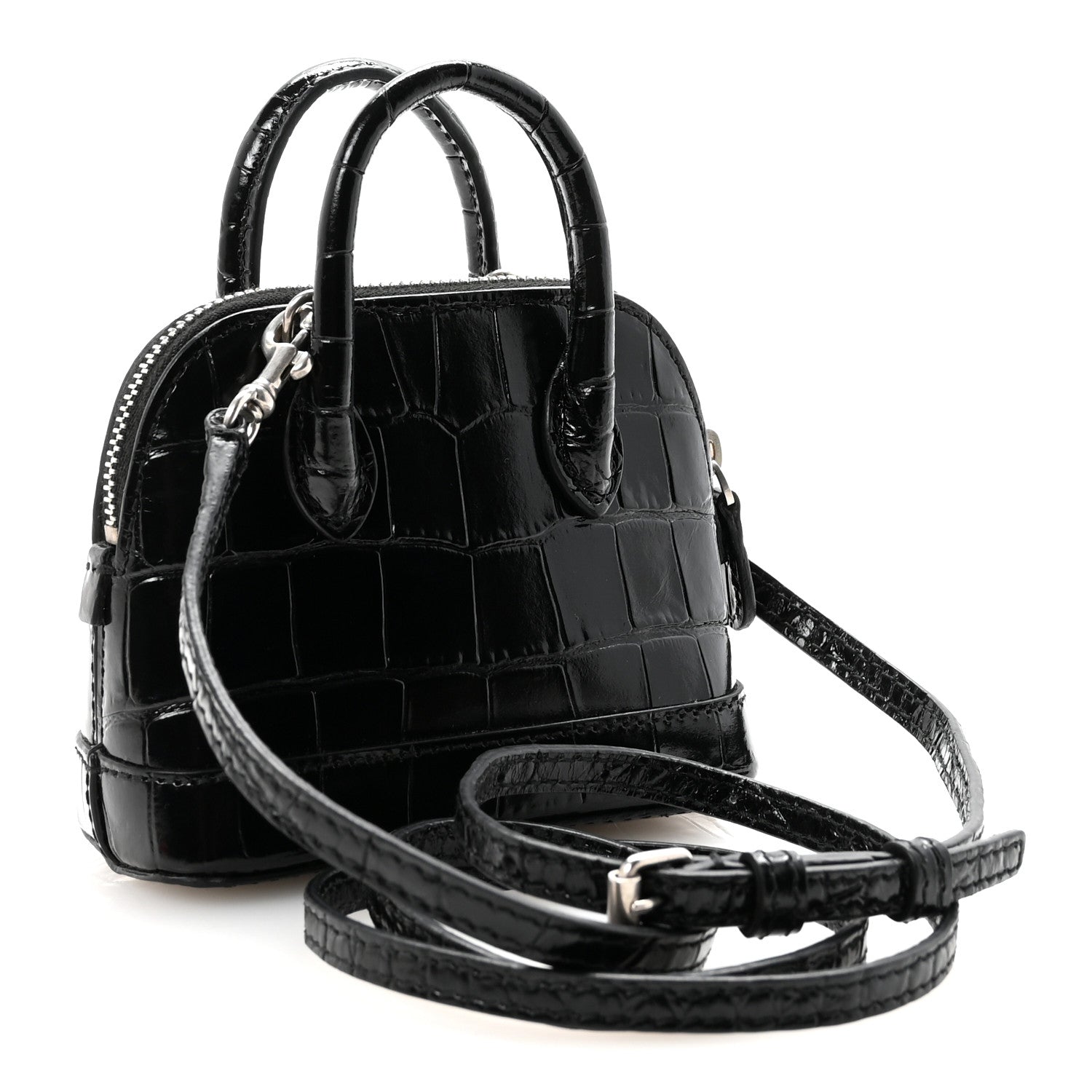 Balenciaga Shiny Calfskin Logo Crocodile Embossed Mini Ville Top
