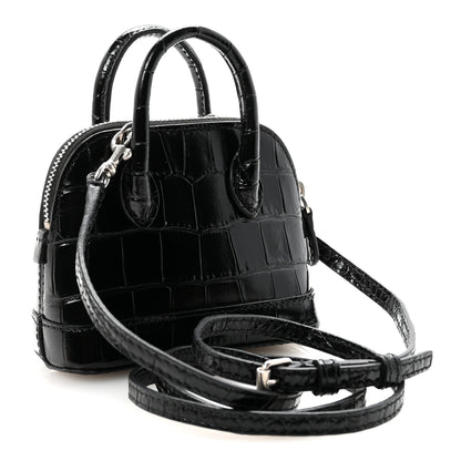 Balenciaga Shiny Calfskin Logo Crocodile Embossed Mini Ville Top Handle Bag Black 3 of 9