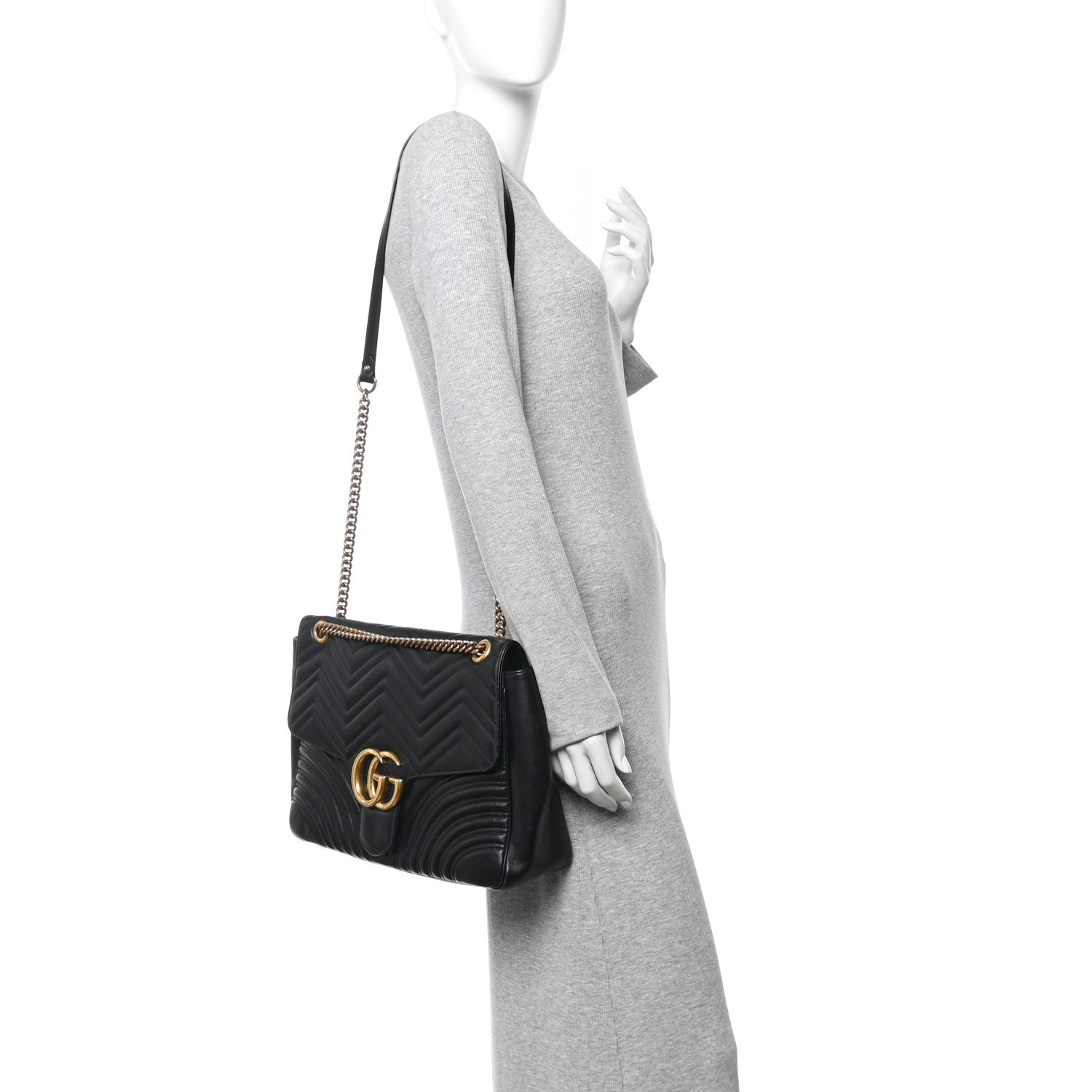 Gucci Calfskin Matelasse Large GG Marmont Shoulder Bag Black 2 of 10