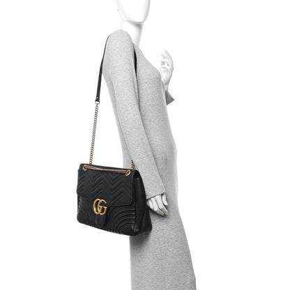 Gucci Calfskin Matelasse Large GG Marmont Shoulder Bag Black 2 of 10