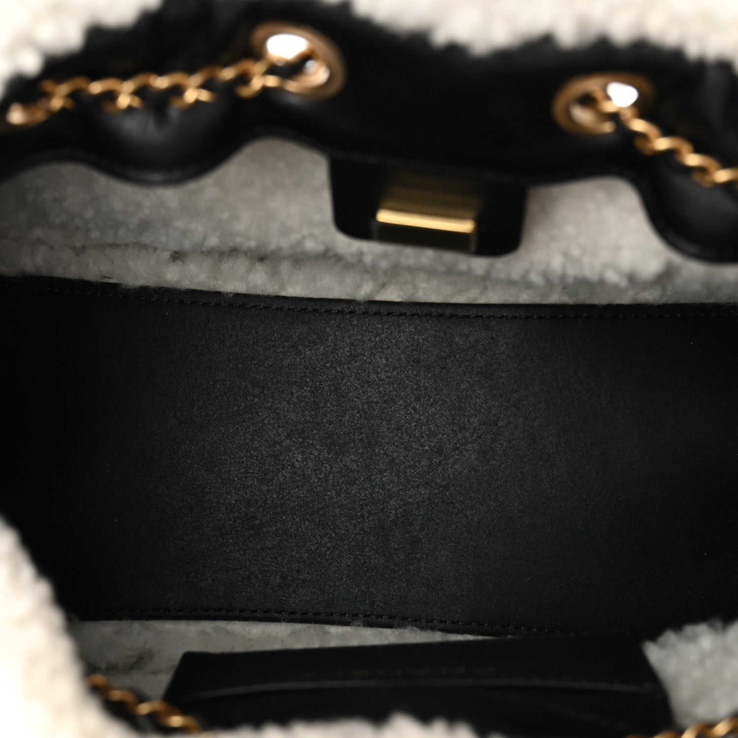 Chanel Crumpled Sheepskin Shearling Quilted Small Chanel 25 Handbag Black White 5 of 11