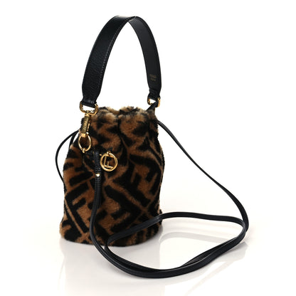 Fendi Shearling Vitello Dolce F is Fendi Macro FF 1974 Mini Mon Tresor Bucket Bag Tobacco Black 3 of 10