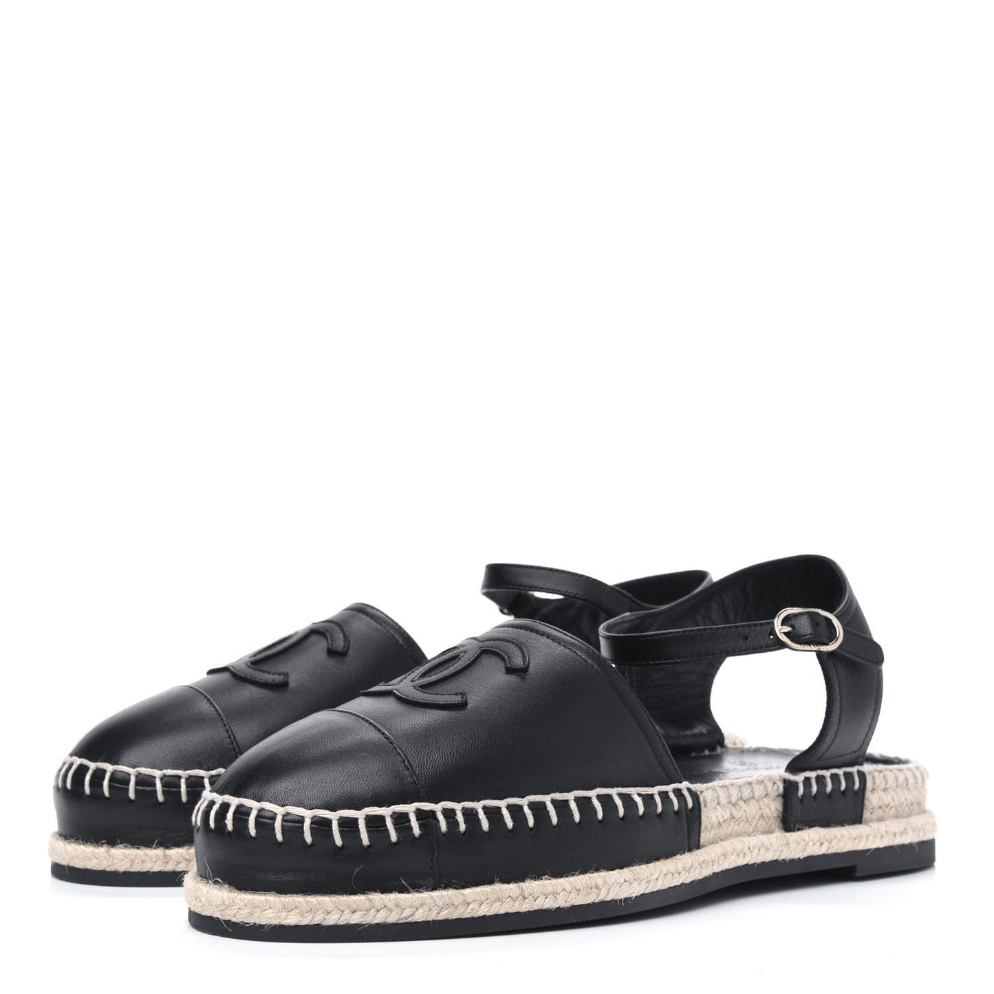 Lambskin CC Ankle Strap Espadrilles 38 Black