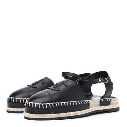 Chanel Lambskin CC Ankle Strap Espadrilles 38 Black 3 of 9