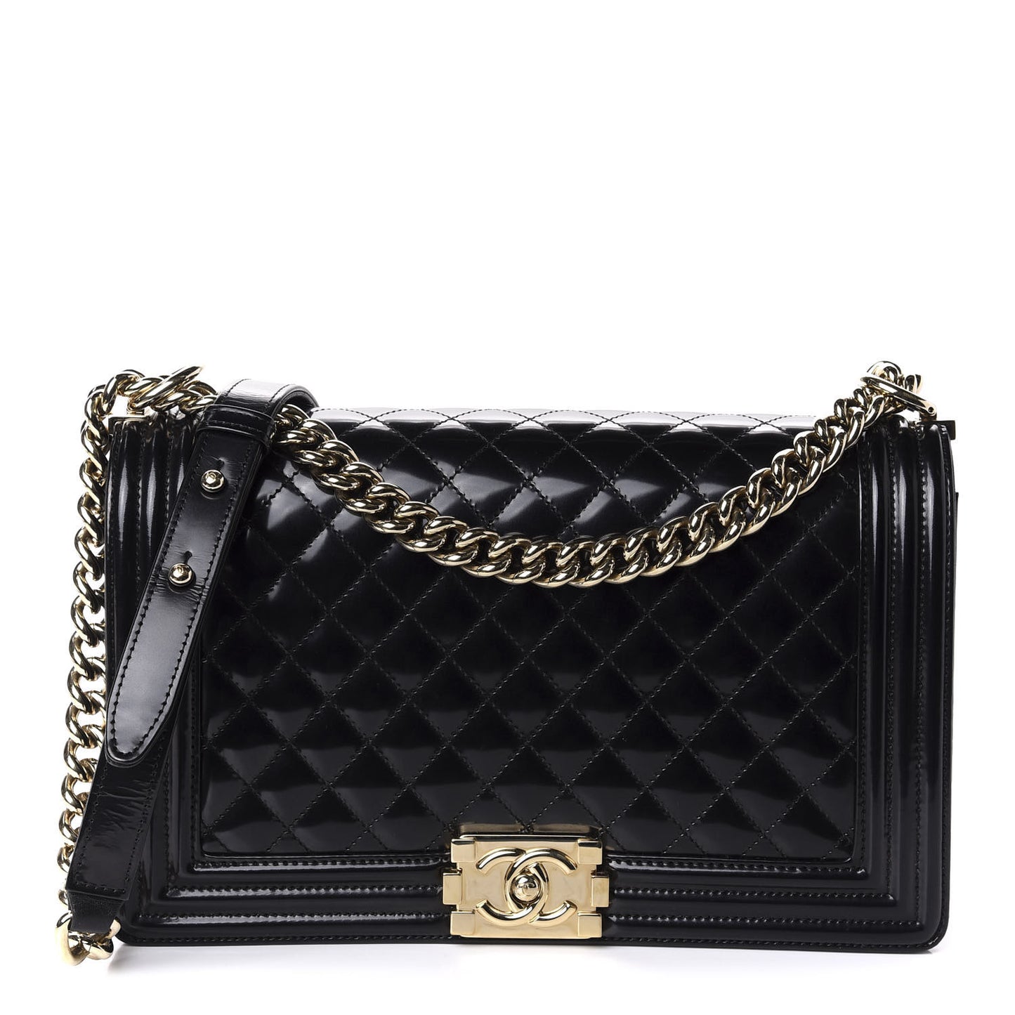 Iridescent Glazed Calfskin Quilted New Medium Boy Flap Black