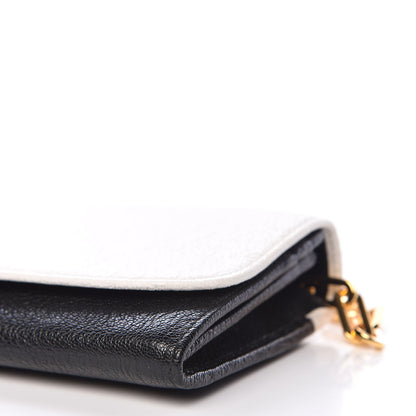 Miu Miu Goatskin Madras Bi-Color Wallet On Chain Black White 7 of 11