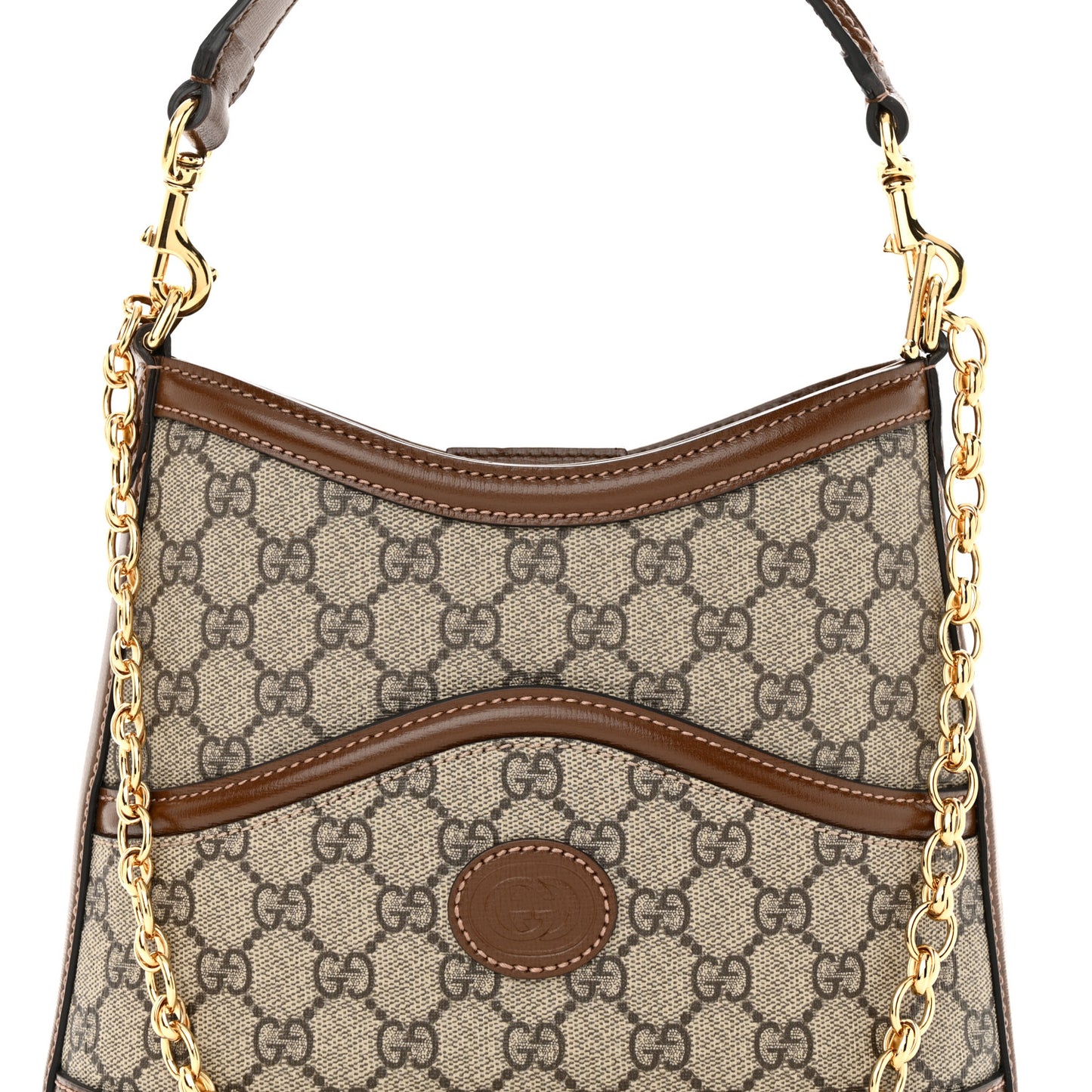 GG Supreme Monogram Azalea Calfskin Retro Interlocking G Chain Shoulder Bag Beige Ebony Brown Sugar