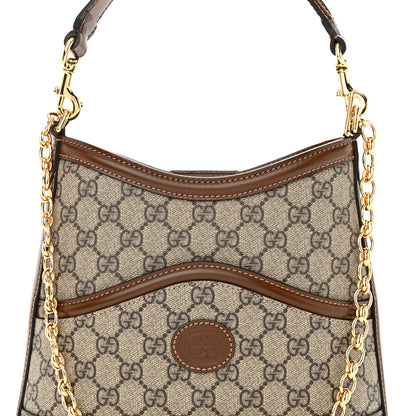 Gucci GG Supreme Monogram Azalea Calfskin Retro Interlocking G Chain Shoulder Bag Beige Ebony Brown Sugar 8 of 12