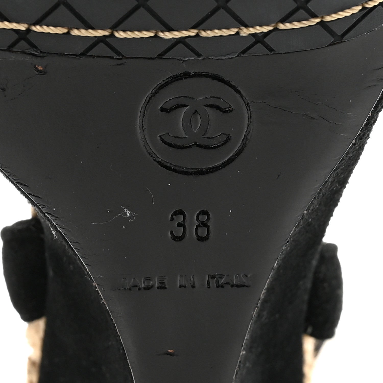 Chanel Velvet Patent Camellia Espadrilles Wedge Sandals 38 Black 7 of 8