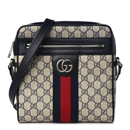 Gucci GG Supreme Monogram Textured Dollar Calfskin Web Small Ophidia Messenger Bag Beige Blue 1 of 9