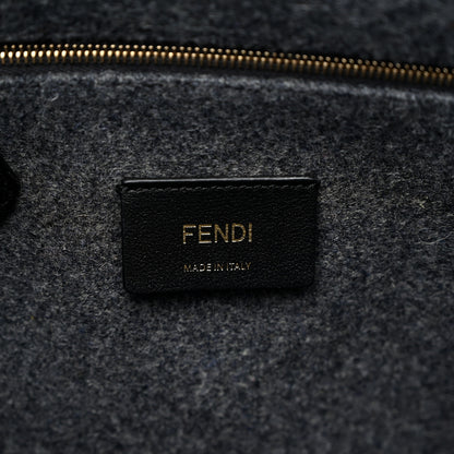 Fendi Melange Flannel Plexiglass Satin Logo Embroidered Threaded Edge Large Fendi Sunshine Shopper Tote Grigio Black 6 of 10