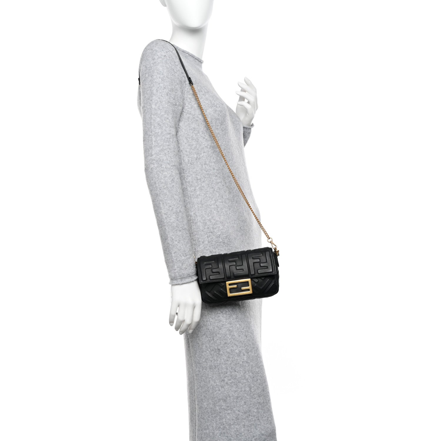 Fendi Nappa FF 1974 Embossed Mini Baguette Black 2 of 10
